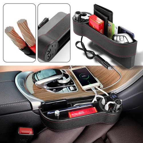 Colorful LED Light Car Crevice Storage Box with 2 USB Charger Seat