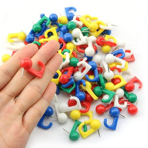 50Pcs/Box Round Head Plastic Push Pin Hooks Hanging Kit Thumb