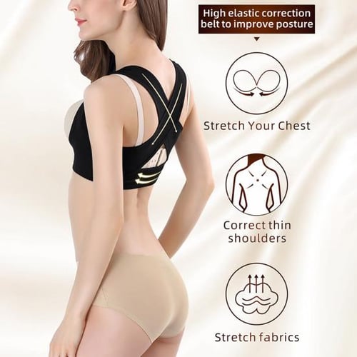 Chest Breast Support Belt Women Posture Corrector Humpback Correct Posture  Corset Bra Posture Shape Corrector(XL-Black)