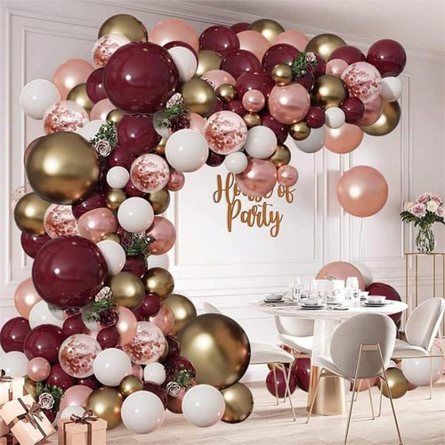 141Pcs Burgundy Wine Red Balloons Garland Kit Gold Ballon Arch