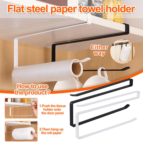 1pc Kitchen Cling Film Storage Rack, Cabinet Door Hook Paper Towel Holder,  Vertical & Horizontal Tissue Hanging Stand, Black/white