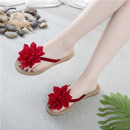 Summer Women's Flower Beach Slippers Casual Sandals Flat Flip