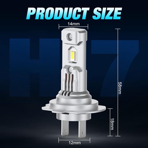 2pcs Mini H7 LED Bulb Auto, Kit Headlight Car 6000K White, Without Fan