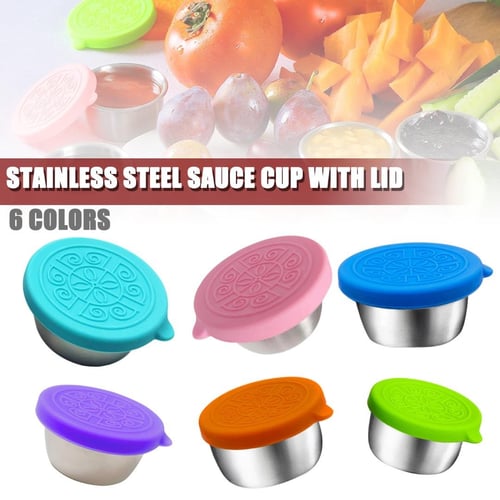 Salad Dressing Container, Food Container Sets Sauce Cups Reusable Leakproof  304 Stainless Steel Condiment Containers Dipping Sauce Cups with Silicone  Lids 70ml 6 colors 6pcs/pack