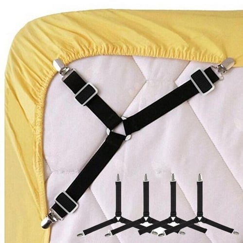 4PCS Adjustable Bed Sheet Clip Grippers Suspender Cord Hook Loop