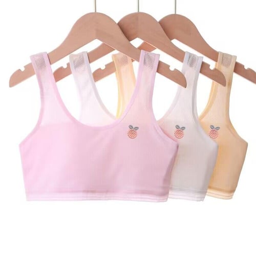 4pcs Girl's Color Clash Bralette, LUCKY BEAR Print Sports Bra, Breathable  Comfy Underwear For Kids 9-12 Years Old