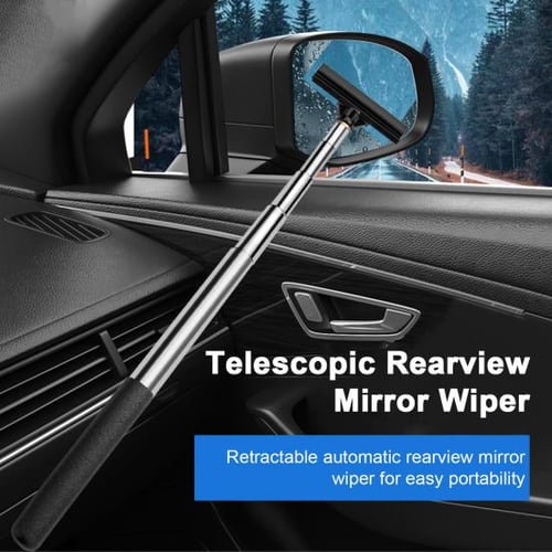 Car Rearview Mirror Wiper, Telescopic Auto Mirror Squeegee Cleaner 98cm  Long Handle Car Cleaning Tool for Window Cleaning (Black)