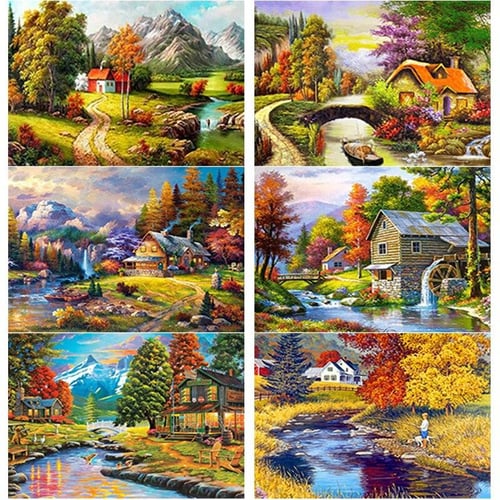 Full Drill Square Diamond Painting House 5D Diamond Art Embroidery  Landscape Sale Home Decoration Gift