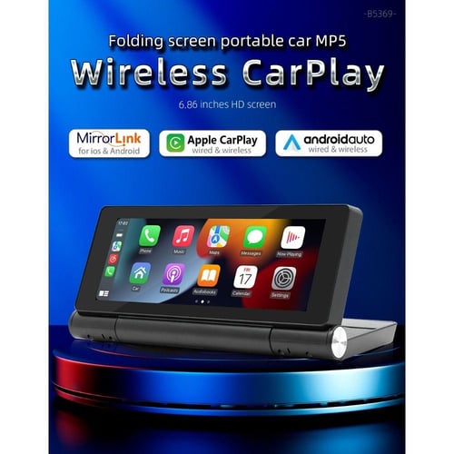Portable car Stereo Radio with Carplay Android Auto Mirror Link Portable  Car Play with 6.86 inch Foldable Screen Apple Carplay Screen for Car with