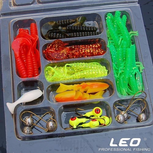 35Pcs/lot Fishing Lure Kit Mixed Soft Worm Lure Carp jig hooks