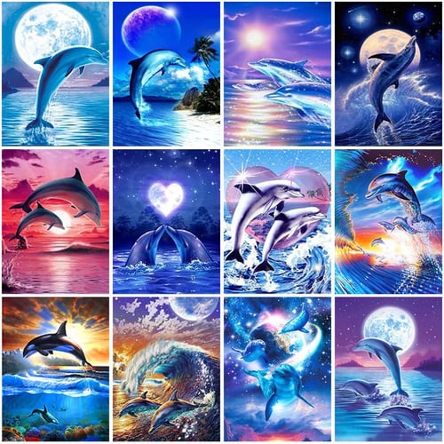 5D Diamond Painting Rainbow Colored Dolphins Kit