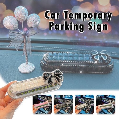 Rhinestones Diamond Hideable Temporary Car Parking Card Phone Number Card  Plate Telephone Numbers Card Crystal Car Stickers