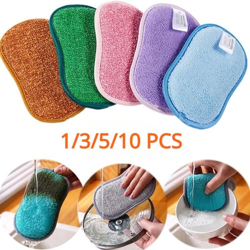 10pcs Grey Double-sided Sponge Cleaning Tool For Household, Pot