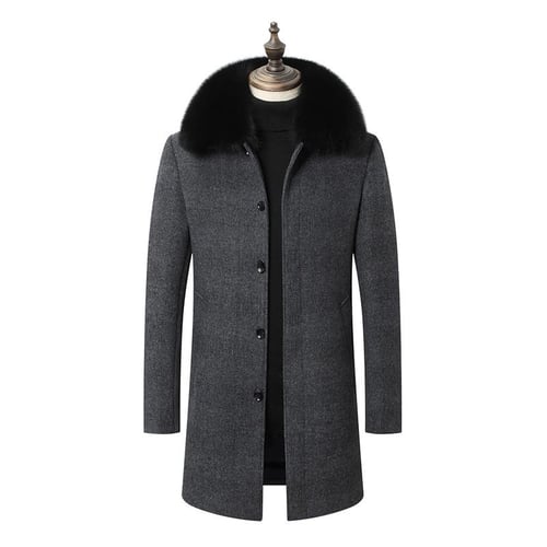 Real Cashmere Wool Coat Winter Women Rex Rabbit Fur Collar Cuffs