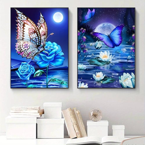 2 Pack 5D Full Drill Blue Butterfly Flowers Diamond Painting Kit,DIY  Diamond Rhinestone Painting Kit for Adults Diamond Art Craft Home  Decoration Gift - buy 2 Pack 5D Full Drill Blue Butterfly