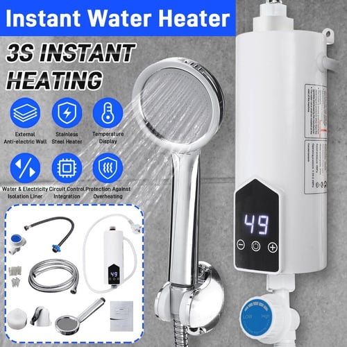 3500W Electric Tankless Water Heater Shower Head Set, Instant Hot Water  Heater LCD Display, White