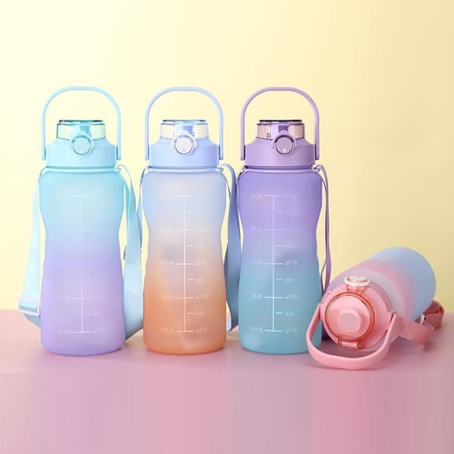 1Pcs 2L Sports Water Bottle Large Straw Time Gradient Water Cup