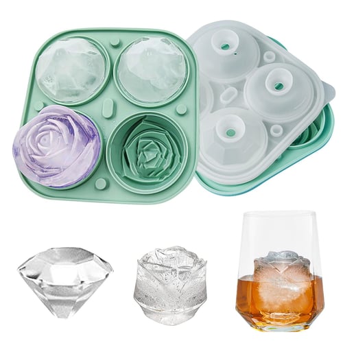 Rose Ice Cube Mold, Heart Shapes Ice Cube Tray, Silicone Ice Mold Fun Shapes  with Clear Funnel-type Lid, 3 Heart & 3 Rose Ice Balls for Chilling Whiskey  Cocktails Drinks, Black 