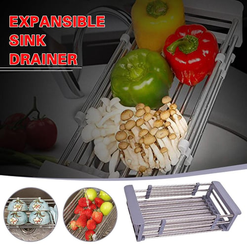 1pc 304 Stainless Steel Multifunctional Sink Retractable Drain Rack