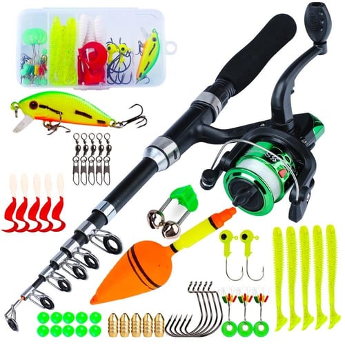 2.1M Spinning Fishing Rod Reel Combo 4 Sections Carbon Portable Travel  Fishing Lure Rod Pole with 14BB Spinning Fishing Reel Wheel