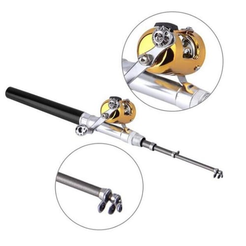 Telescopic Aluminum Mini Pocket Fishing Rod Pole w/ Reel Wheel