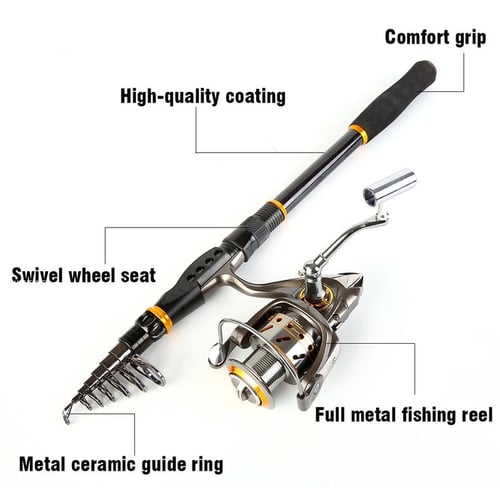 Sougayilang Fishing Rod and Reel Set Carbon Telescopic Fishing Rod Pole  with 12BB Metal Spinning Ree