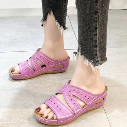 Women's Fashion Summer Slope Heel Platform Flip Flops Hollow Flip Flops