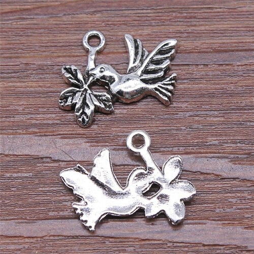 10pcs 15x20mm 2 Colors Bird Pigeon Olive Branch Charms Pendant For