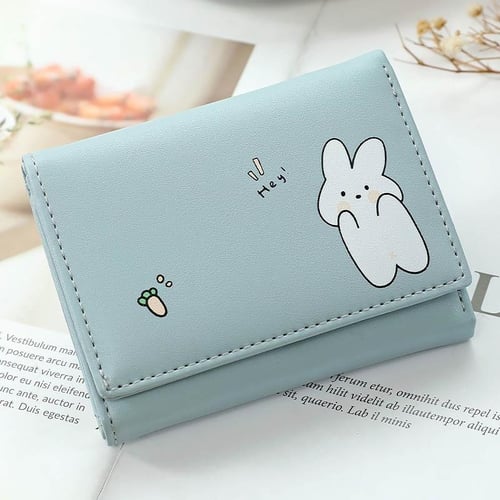 Ladies Wallet Short Cartoon Cute Coin Purse Girls Small Wallet Candy Color  Leather Solid Color Retro Short Wallet Heart-shaped Buckle Clutch