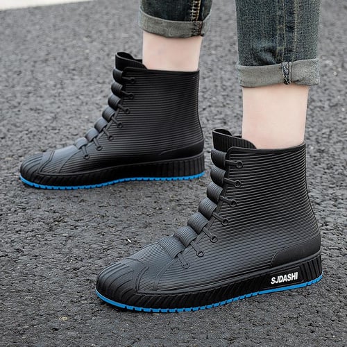 Fashion Men's Rain Boots Rubber Gumboots Slip On Mid-calf