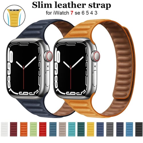 Leather loop for Apple Watch band 45mm 44mm 40mm 41mm 49mm Magnetic  wristband bracelet correa iWatch series 5 3 SE 6 7 8 ultra