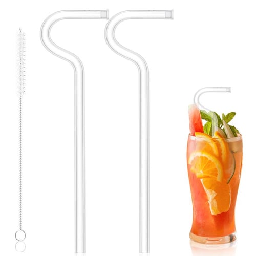 2pcs Glass Straws With 1pc Cleaning Brush, Reusable Straws Set For Smoothie,  Milkshake