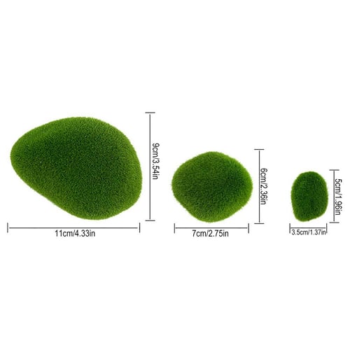 6 PCS Artificial Moss Rocks, 3 Size Faux Green Moss Covered Stones