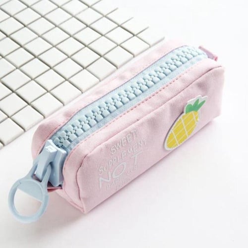 Cute Pencil Case Special Macaron Color Side Window Canvas Big Pencil Pouch  Pen Box Storage Bag Student School Stationery