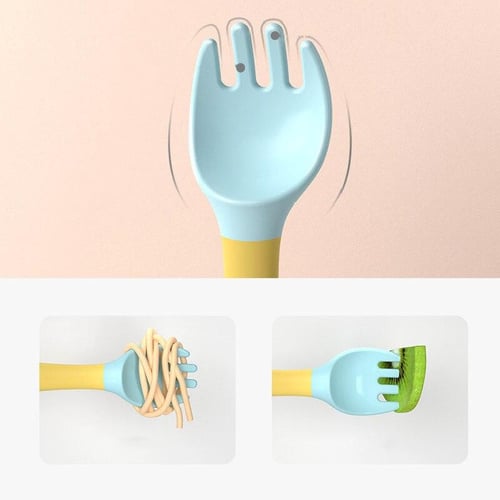 2PCS Silicone Spoon for Baby Utensils Set Auxiliary Food Toddler Learn To  Eat Training Bendable Soft Fork Infant Children Tableware