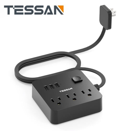 Cheap TESSAN Multiple Plug Power Strip Tower with 3/8 Outlets 3 USB Ports,  Distribution Socket with 1.5m/2m Extension Cord & On/Off Switch