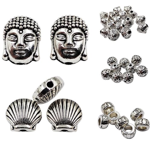 60pcs 8mm Round Spacers Beads Tibetan Alloy Metal Charms Beads Antique  Silver Metal Loose Spacer Beads for Bracelet Necklace Jewelry Making Hole