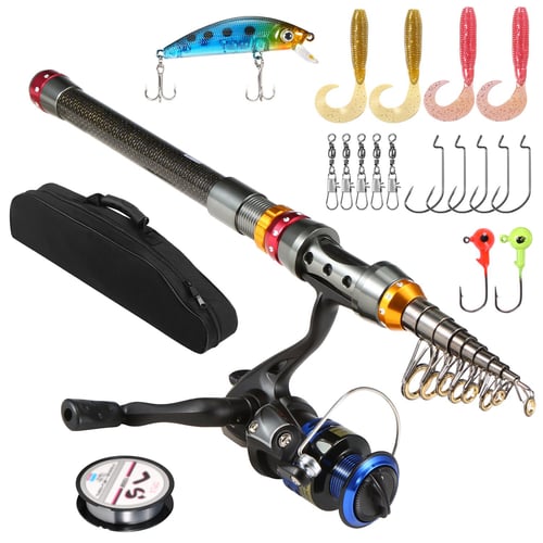 Compact Fishing Rod Reel Combo Kit, Telescopic Spinning Rod with Hooks and  Lures, Easy to Carry 