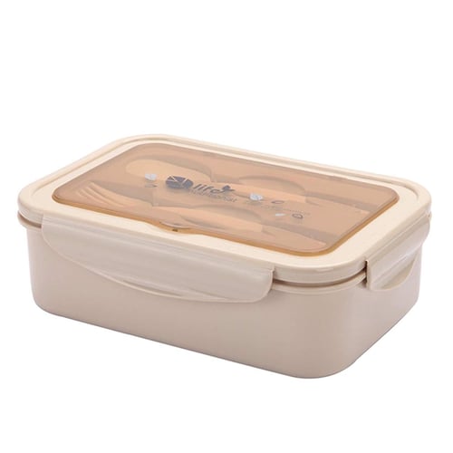 1400 Ml Lunch Box For Children And Adults, Bento Box Lunch Box With 3  Compartments And Cutlery, Snack Box Microwave Heating (khaki)