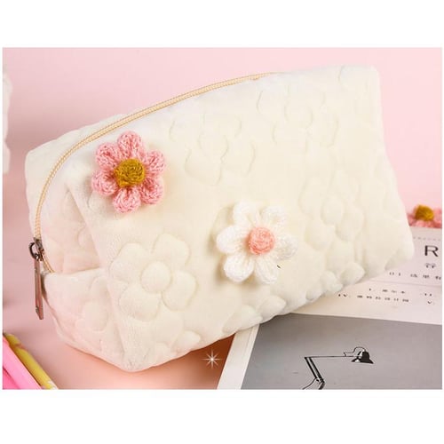 2Pcs Pink Makeup Bag Travel Cosmetic Bag for Women Aesthetic Flower Makeup  Bag Large Toiletry Bag with Small Cosmetic Bag Cute Makeup Pouch Corduroy