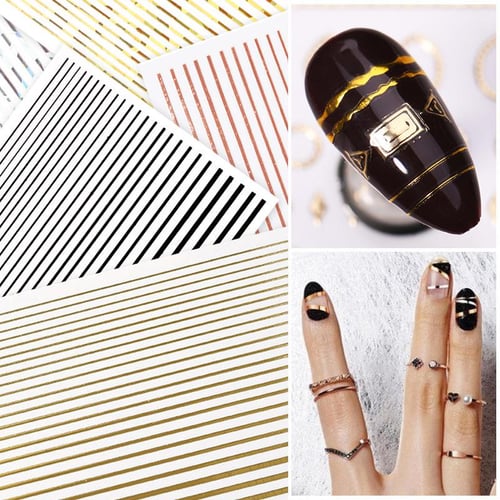 3D Gold Silver White Black Star Nail Art Stickers Geometry Transfer Nail  Decals