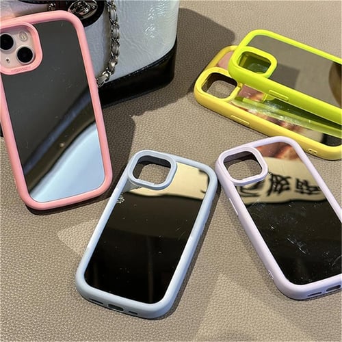 Korea Cute Pink Letter Glitter Makeup Mirror Phone Case For iPhone 14 13 12  11 Pro Max Ins Luxury Plating Soft Shockproof Cover