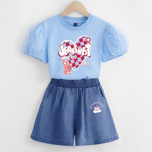 2PCS Toddler Baby Girls T-shirt Short Pants Outfits Summer Denim Shorts  Clothes