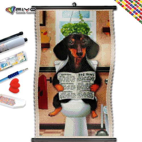 Black Dog In Garden, 5D Diamond Painting Kits