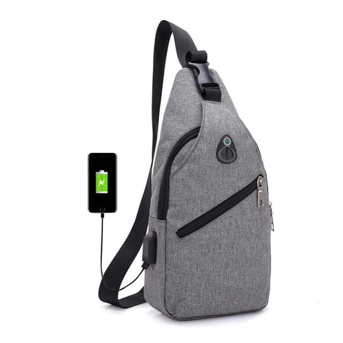 Men's Chest Bag Fashion Shoulder Messenger Bag USB Crossbody Bag