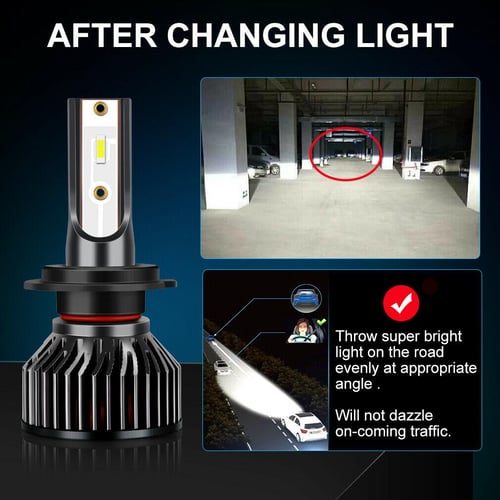 2Pcs Super Bright Mini H4 H7 LED Car Headlight Bulbs 20000Lm CSP