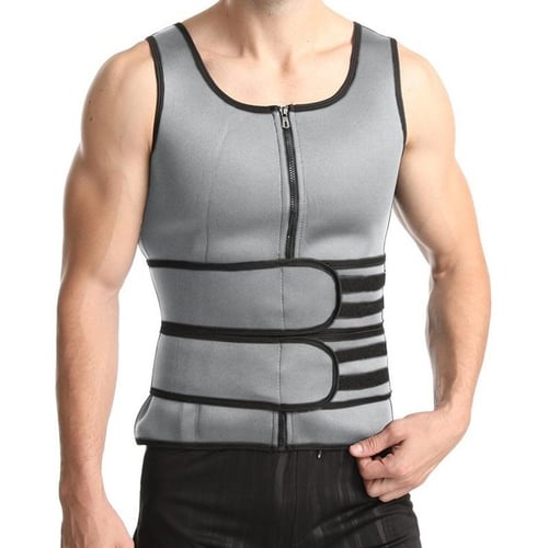 Neoprene Sauna Suit For Men Waist Trainer Sweat Vest With Zipper Adjustable  Velcro Body Shaper Tank Top