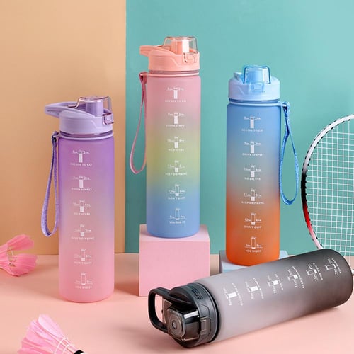 Summer Large Capacity Gradient Frosted Plastic Sport Water Bottle With Flip  Lid, Portable Space Cup For Students, 1pc