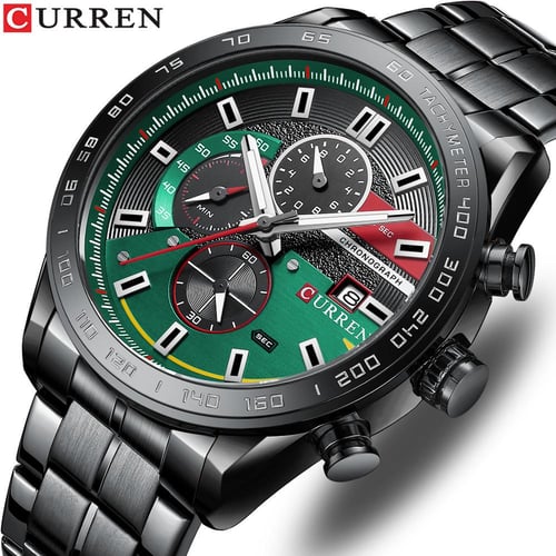 Curren Black Gold Watch for Men Fashion Quartz Sports Wristwatch  Chronograph Clock Date Watches Stainless Steel Male Watch