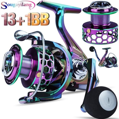 Sougayilang Spinning Fishing Reel 13 + 1BB Colorful Top Quality Windlass  High Speed Gear Ratio 5.2: 1 Max Drag 8kg Full Metal Hollow Out Fishing Reel  - buy Sougayilang Spinning Fishing Reel